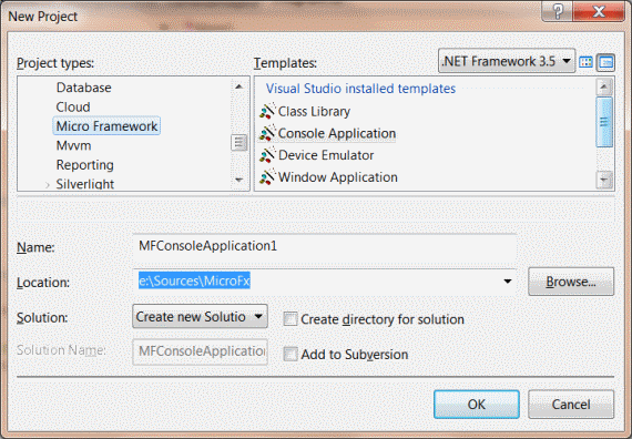 Finestra nuovo progetto di Visual Studio